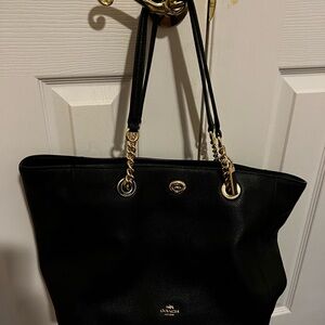 Coach Black Tote Bag with Chain Straps and Logo